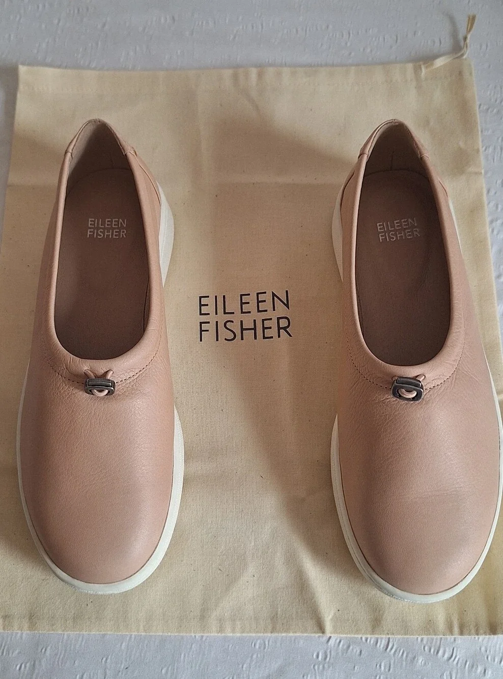 NWT Eileen Fisher Women’s Leather Slip-On Sneakers in Blush